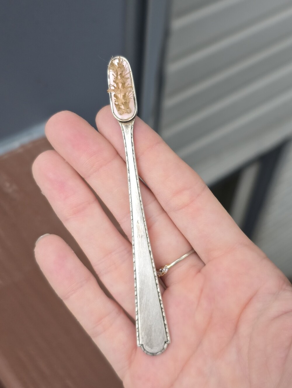 Vintage Sterling Silver Babies Toothbrush Pink Base Weidlich Spoon Co